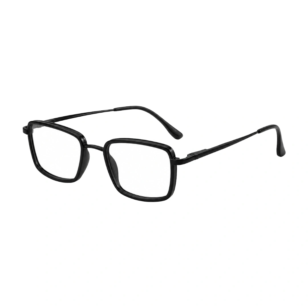 College Fashion 66105 rectangle prescription eyeglasses in glossy black, three-quarter angled view