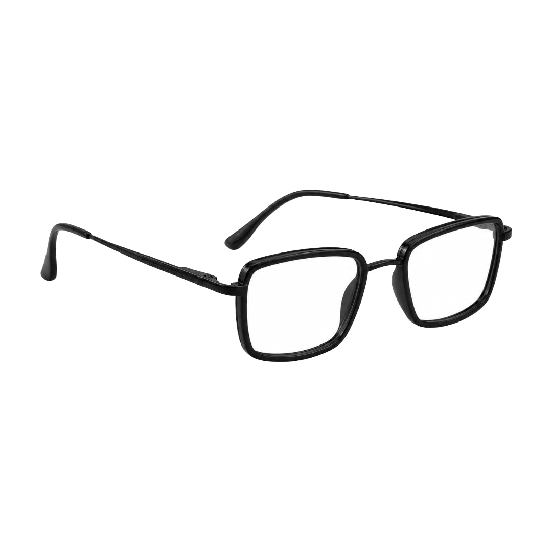 College Fashion 66105 rectangle prescription eyeglasses in glossy black, angled view