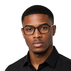 Man wearing College Fashion 66105 rectangle prescription eyeglasses in glossy black