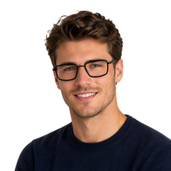 Man wearing College Fashion 66105 rectangle prescription eyeglasses in glossy black, front view