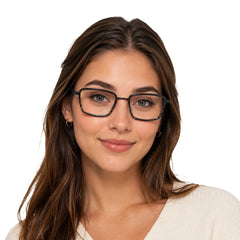 Woman wearing College Fashion 66105 rectangle prescription eyeglasses in gradient black