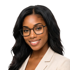 Woman wearing College Fashion 66105 rectangle prescription eyeglasses in gradient black, front view