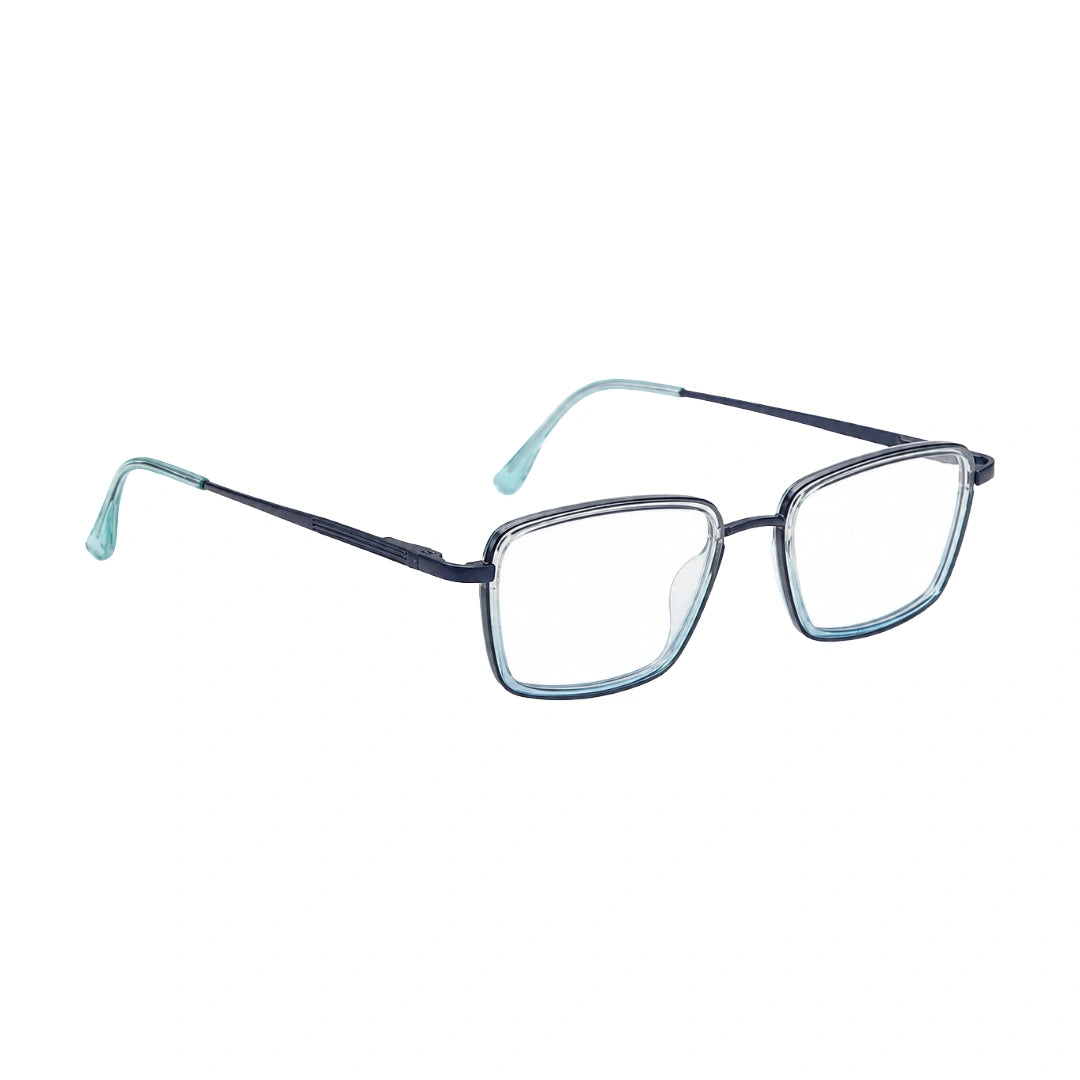 College Fashion 66105 rectangle prescription eyeglasses in grey and blue, angled view