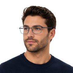 Man wearing College Fashion 66105 rectangle prescription eyeglasses in grey and blue, front view