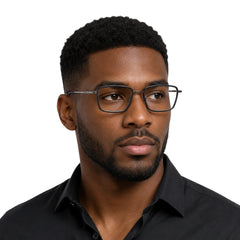 Man wearing College Fashion 66105 rectangle prescription eyeglasses in grey