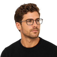 Man wearing College Fashion 66105 rectangle prescription eyeglasses in grey, front view