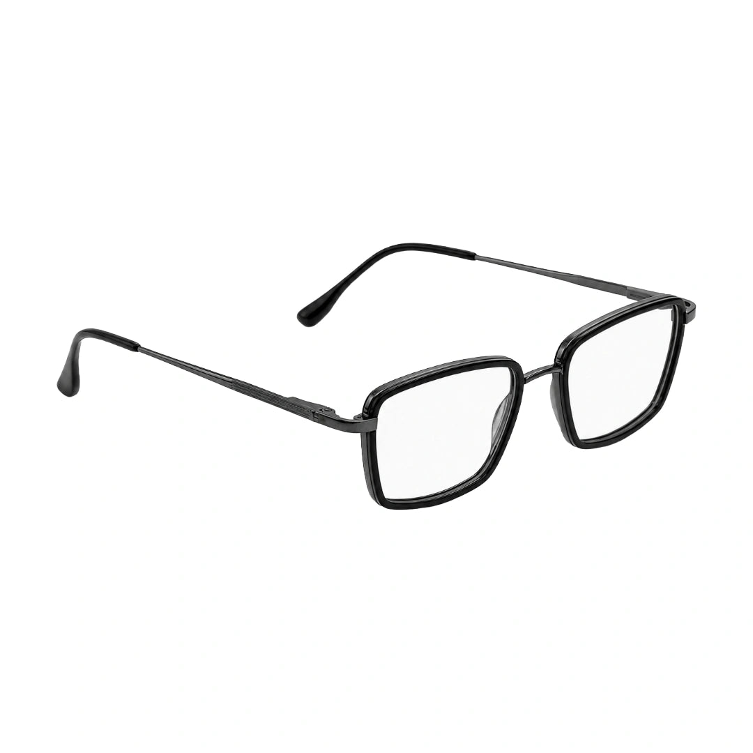 College Fashion 66105 rectangle prescription eyeglasses in gunmetal and black, angled view