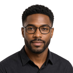 Man wearing College Fashion 66105 rectangle prescription eyeglasses in gunmetal and black, front view