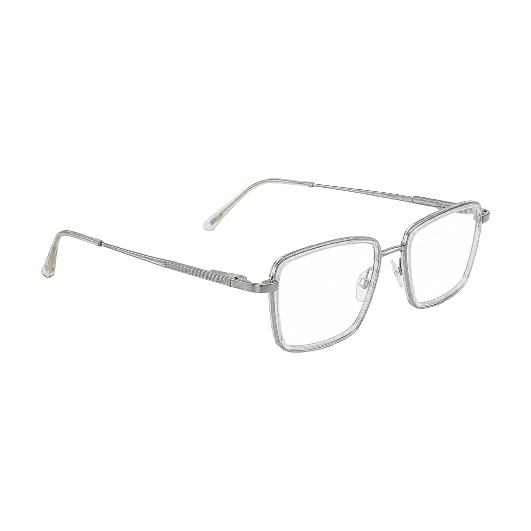 College Fashion 66105 rectangle prescription eyeglasses in transparent, angled view