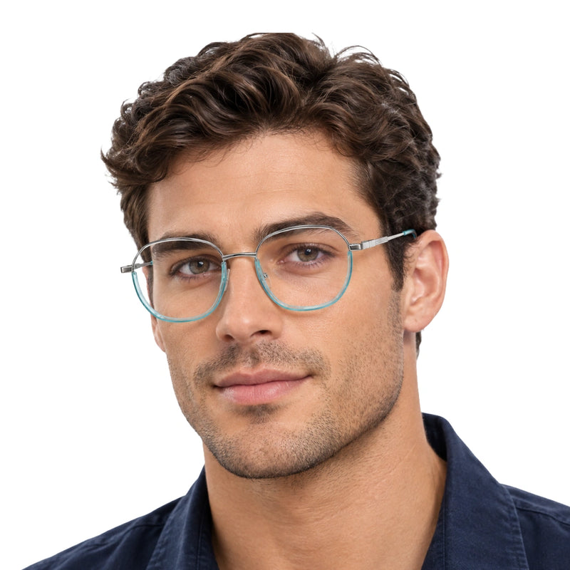 Geometric Metal Frame Eyeglasses for Men & Women | College Fashion 66108-zoom-