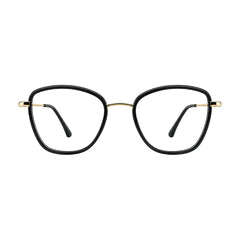 College Fashion 66109 modern square prescription eyeglasses in black and gold, front view