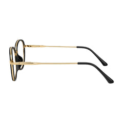 College Fashion 66109 modern square prescription eyeglasses in black and gold, side profile view