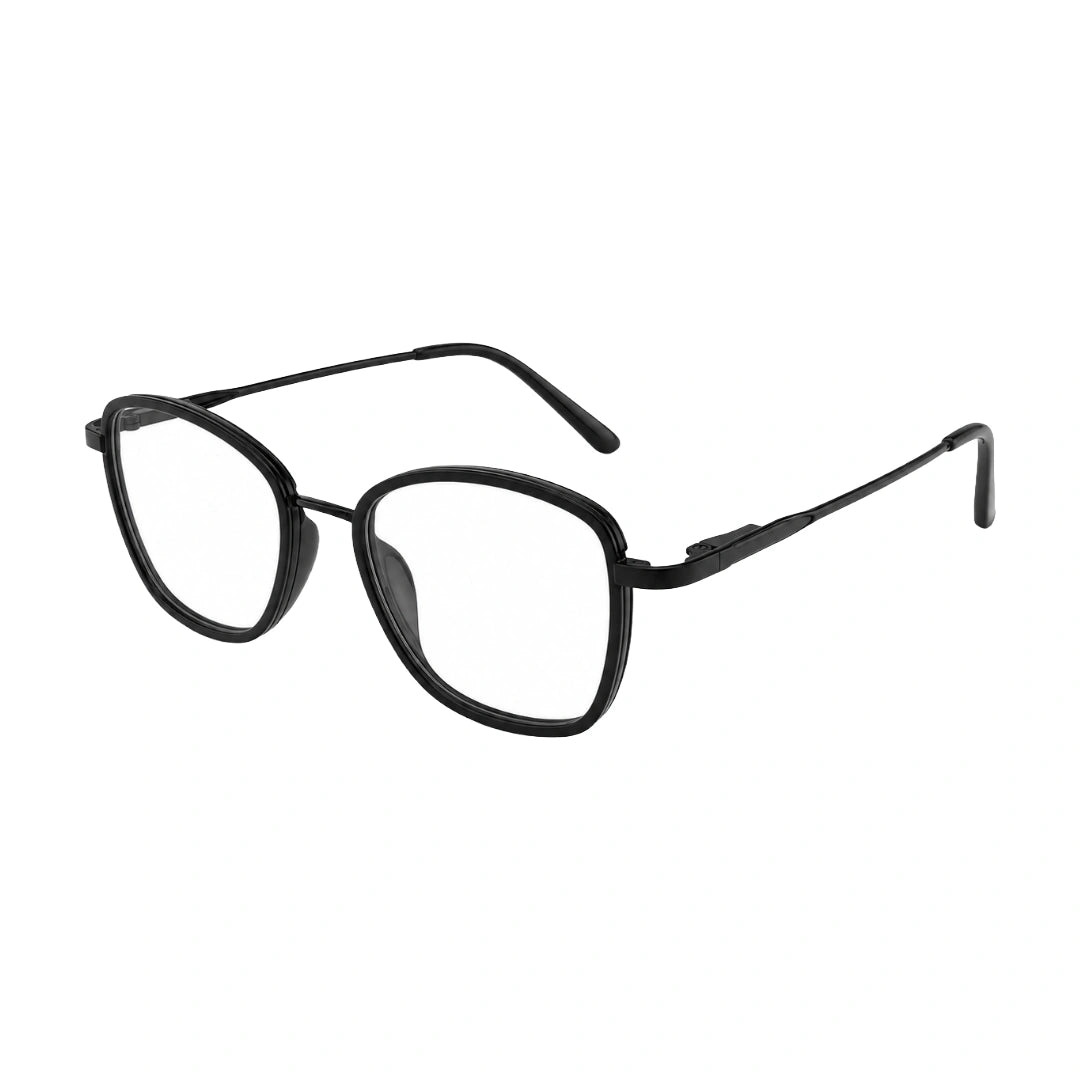 College Fashion 66109 modern square prescription eyeglasses in black, three-quarter angled view