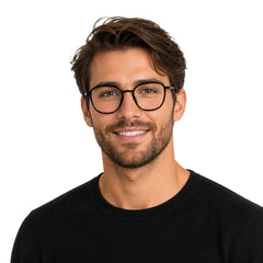 Man wearing College Fashion 66109 modern square prescription eyeglasses in black