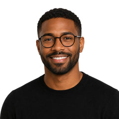 Man wearing College Fashion 66109 modern square prescription eyeglasses in black, front view