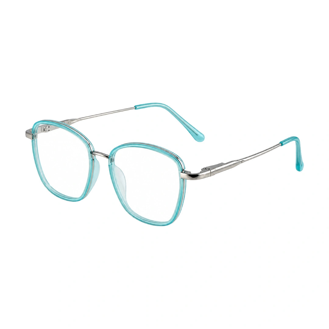 College Fashion 66109 modern square prescription eyeglasses in blue, three-quarter angled view