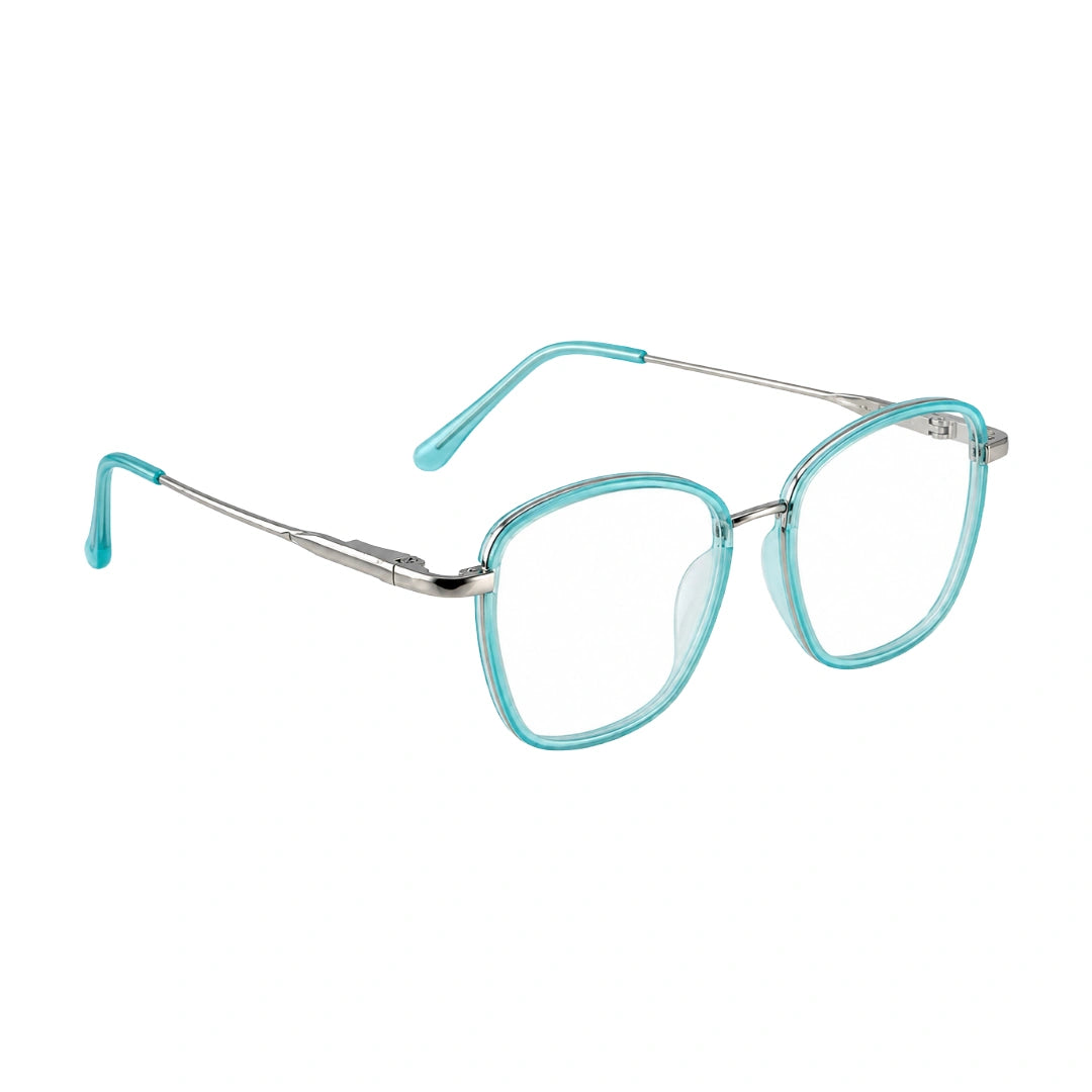 College Fashion 66109 modern square prescription eyeglasses in blue, angled view