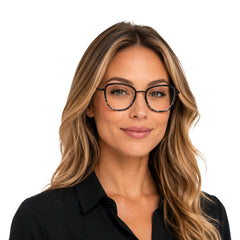 Woman wearing College Fashion 66109 modern square prescription eyeglasses in gradient black