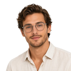 Man wearing College Fashion 66109 modern square prescription eyeglasses in grey