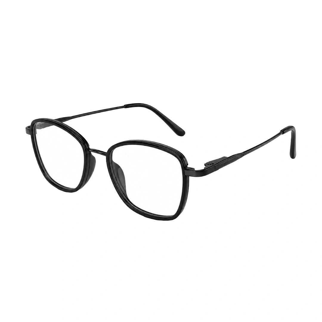College Fashion 66109 modern square prescription eyeglasses in gunmetal and black, three-quarter angled view