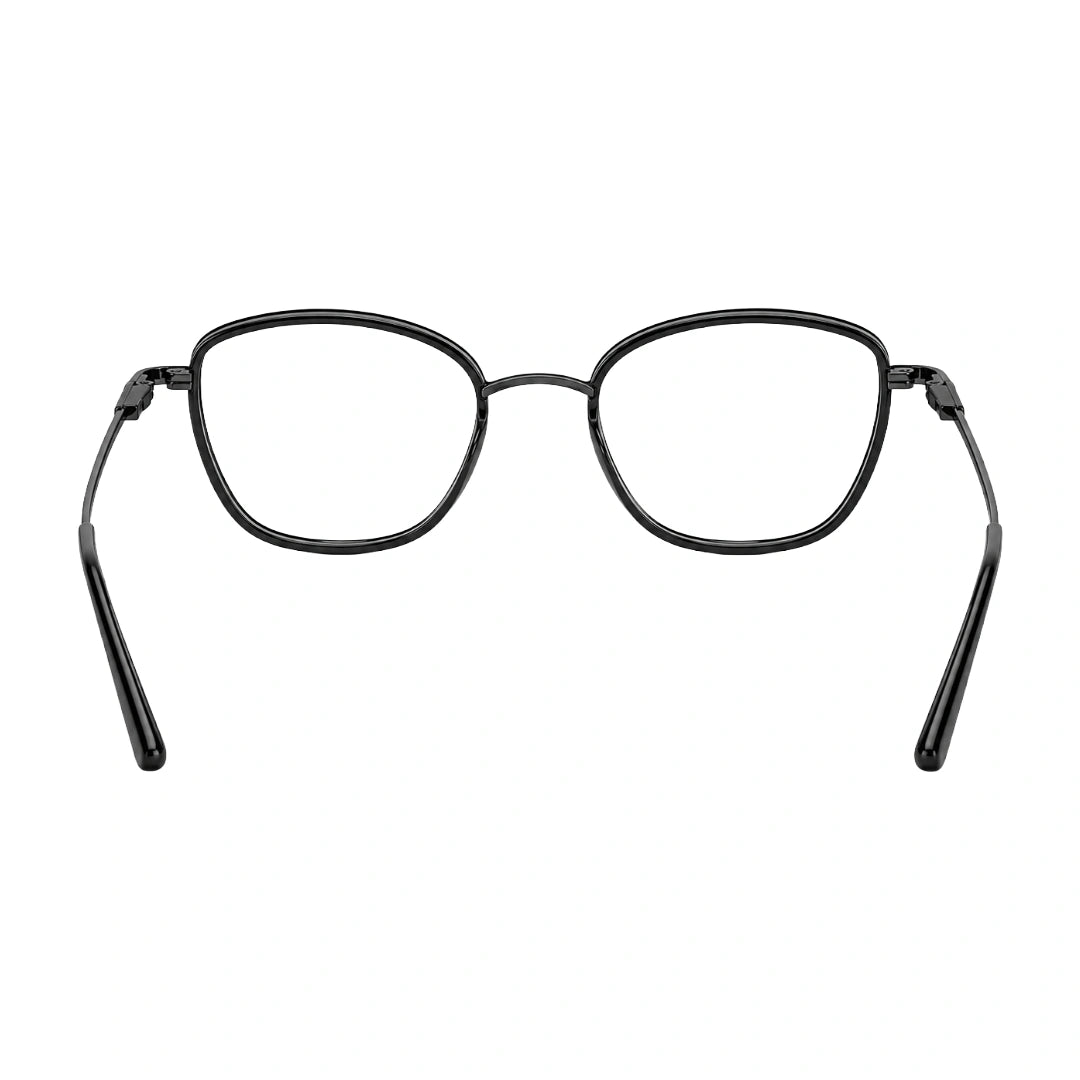 College Fashion 66109 modern square prescription eyeglasses in gunmetal and black, rear view