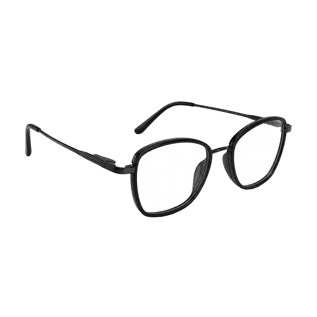 College Fashion 66109 modern square prescription eyeglasses in gunmetal and black, angled view