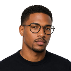 Man wearing College Fashion 66109 modern square prescription eyeglasses in gunmetal and black, front view