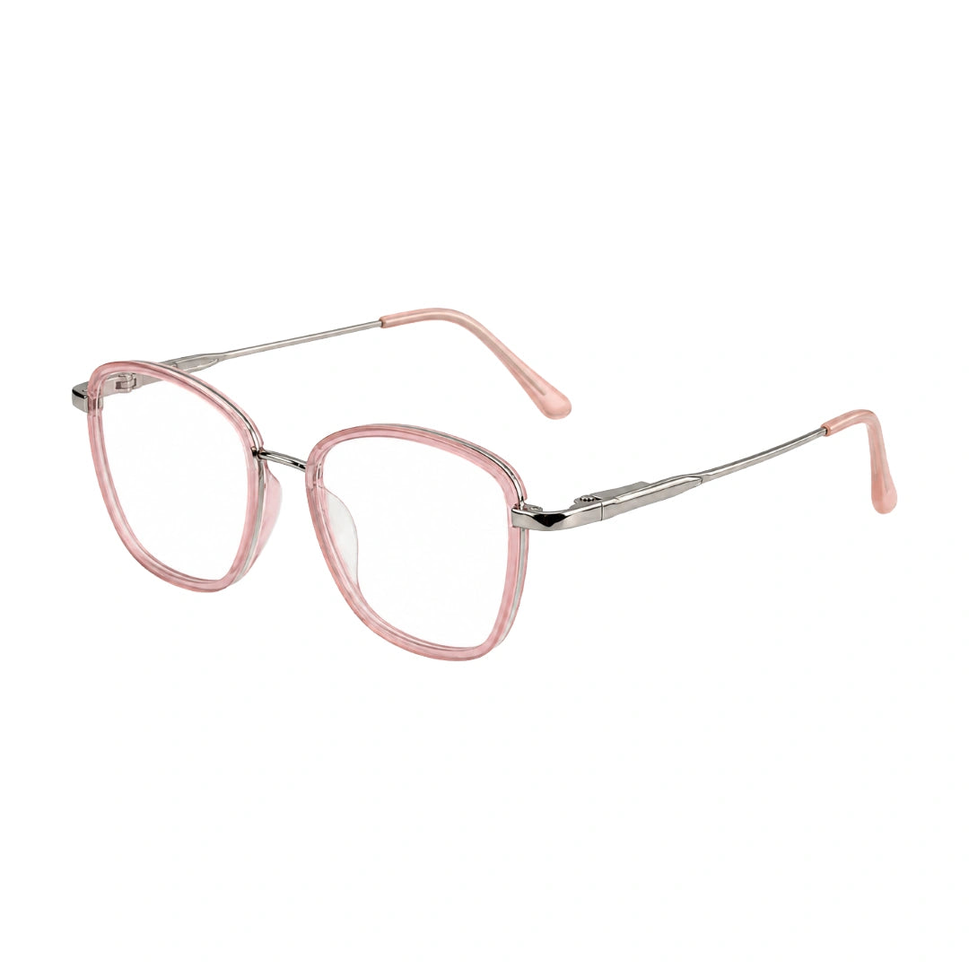 College Fashion 66109 modern square prescription eyeglasses in pink, three-quarter angled view