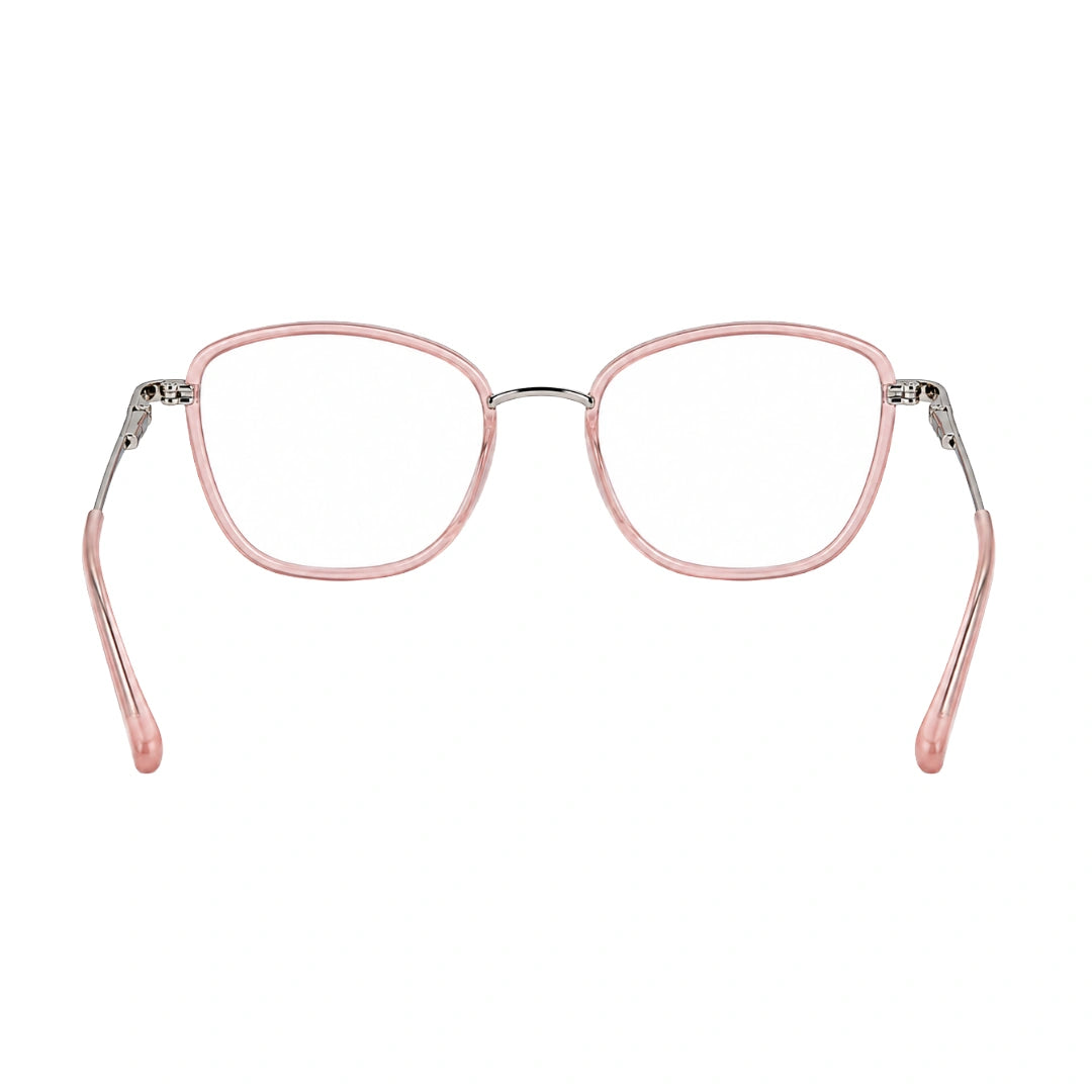 College Fashion 66109 modern square prescription eyeglasses in pink, rear view
