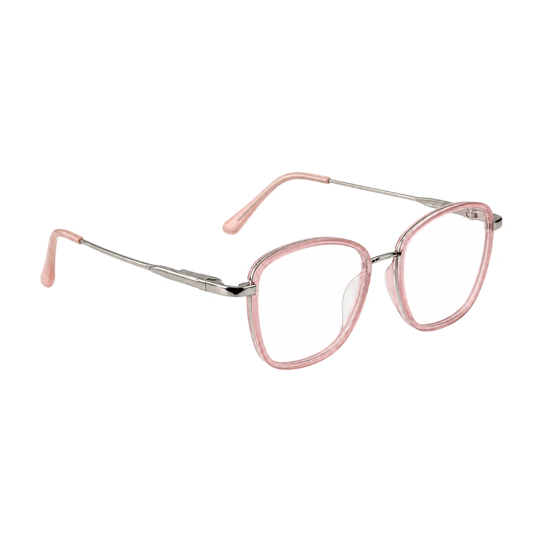 College Fashion 66109 modern square prescription eyeglasses in pink, angled view