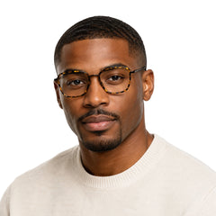 Man wearing College Fashion 66109 modern square prescription eyeglasses in tortoise shell, front view