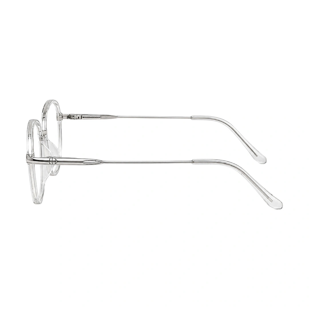 College Fashion 66109 modern square prescription eyeglasses in transparent, side profile view
