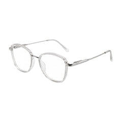College Fashion 66109 modern square prescription eyeglasses in transparent, three-quarter angled view