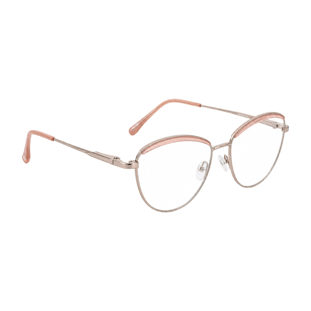 College Fashion 66110 sculpted brow cat-eye optical frame in beige, angled view