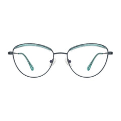College Fashion 66110 sculpted brow cat-eye optical frame in blue and gunmetal, front view