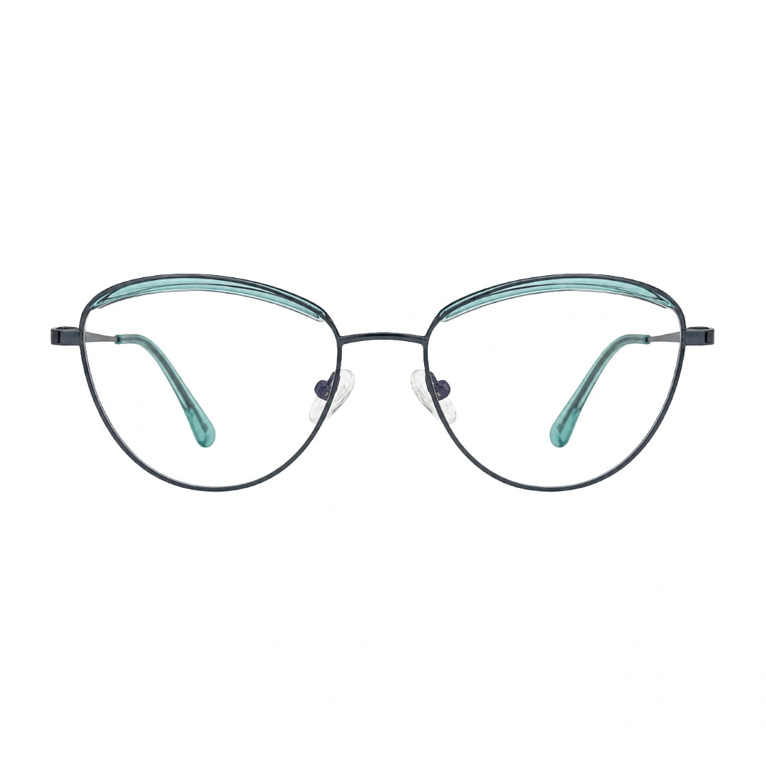 College Fashion 66110 sculpted brow cat-eye optical frame in blue and gunmetal, front view