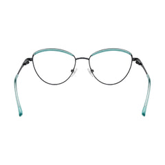 College Fashion 66110 sculpted brow cat-eye optical frame in blue and gunmetal, rear view