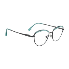 College Fashion 66110 sculpted brow cat-eye optical frame in blue and gunmetal, angled view