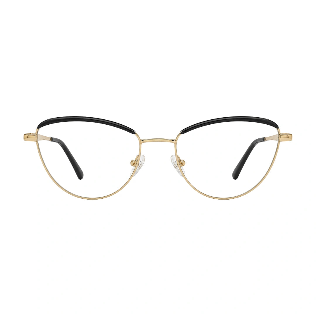 College Fashion 66110 sculpted brow cat-eye optical frame in gold and black, front view