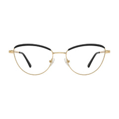 College Fashion 66110 sculpted brow cat-eye optical frame in gold and black, front view