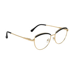 College Fashion 66110 sculpted brow cat-eye optical frame in gold and black, angled view