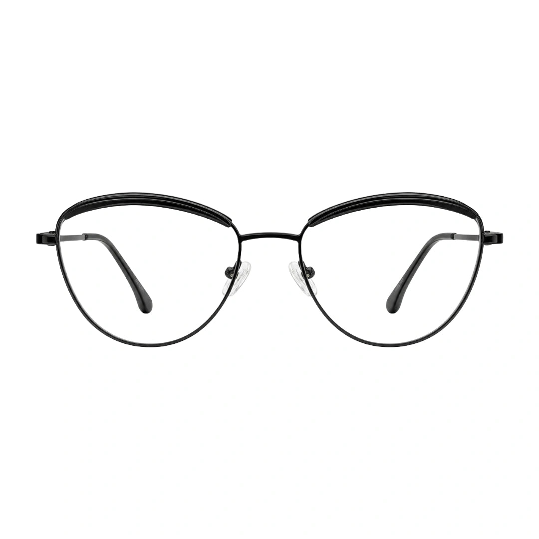 College Fashion 66110 sculpted brow cat-eye optical frame in glossy black, front view