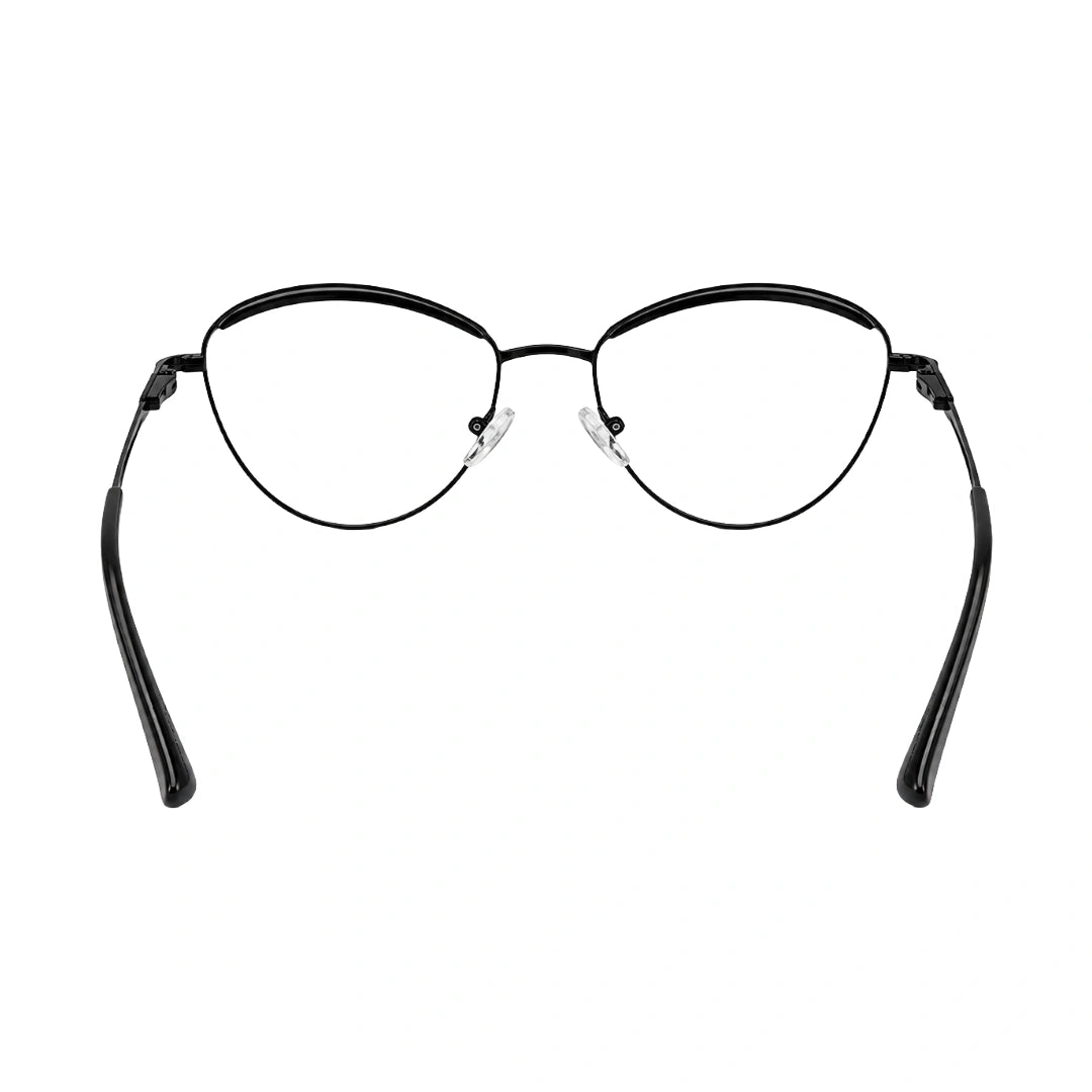 College Fashion 66110 sculpted brow cat-eye optical frame in glossy black, rear view