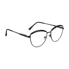 College Fashion 66110 sculpted brow cat-eye optical frame in glossy black, angled view