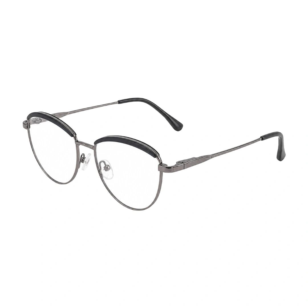 College Fashion 66110 sculpted brow cat-eye optical frame in grey, three-quarter angled view