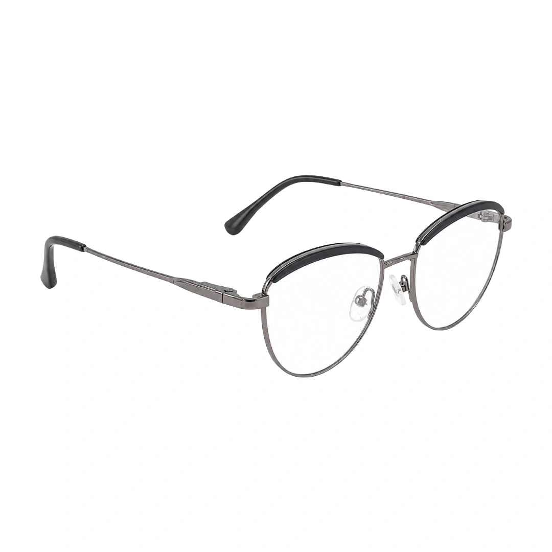 College Fashion 66110 sculpted brow cat-eye optical frame in grey, angled view