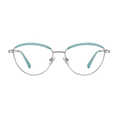College Fashion 66110 sculpted brow cat-eye optical frame in silver and sky blue, front view