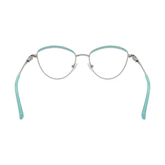 College Fashion 66110 sculpted brow cat-eye optical frame in silver and sky blue, rear view