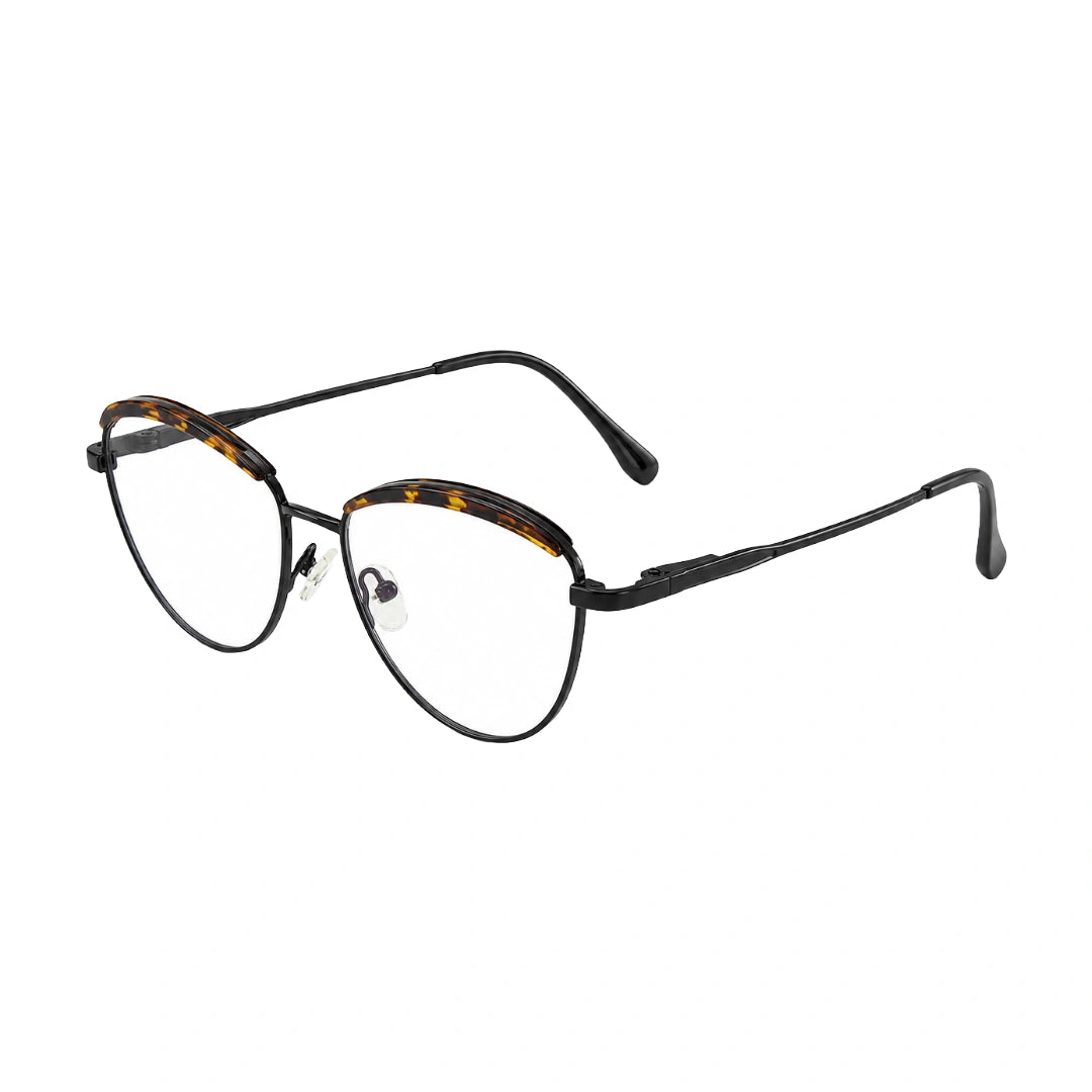 College Fashion 66110 sculpted brow cat-eye optical frame in tortoise shell, three-quarter angled view
