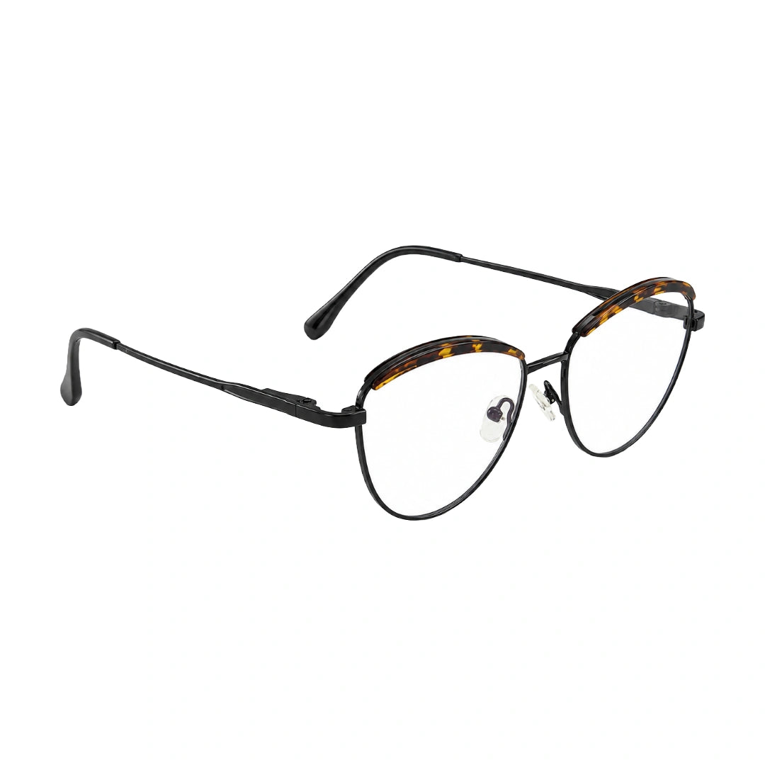 College Fashion 66110 sculpted brow cat-eye optical frame in tortoise shell, angled view